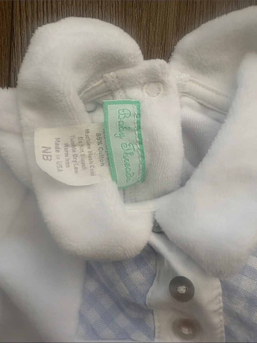 Baby Essentials White Footed One-Piece with Light Blue Gingham Chest Panel